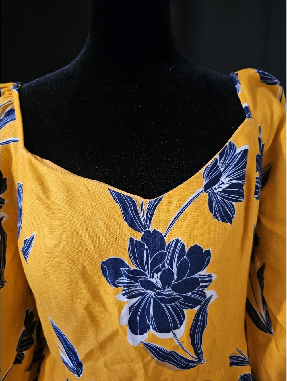 Draper James Dress Mustard Womens Size 14 Floral Puff Sleeve